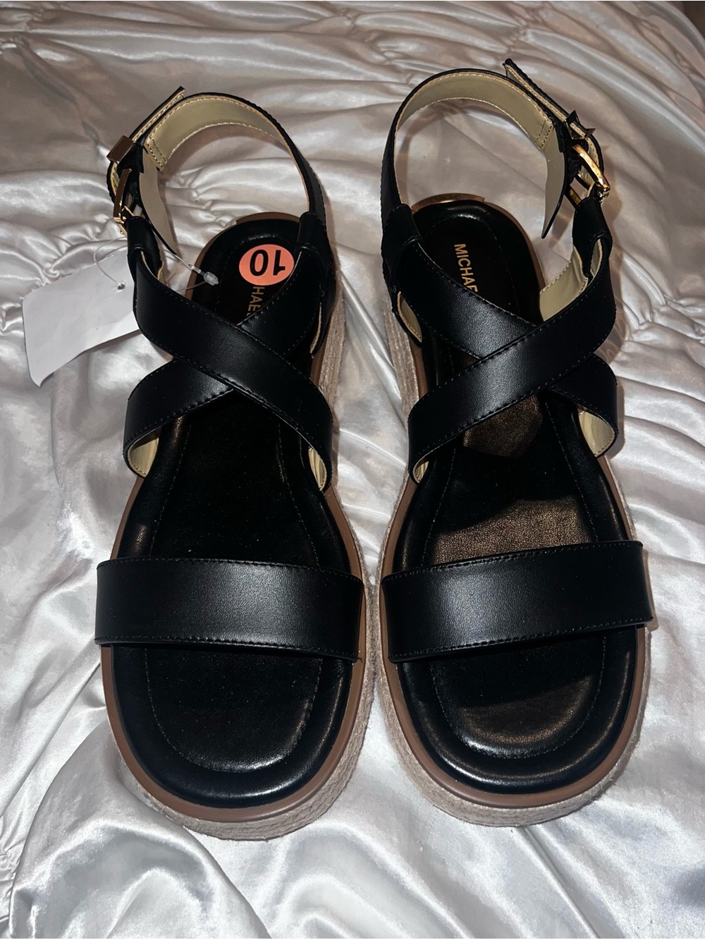 Michael Kors leather platform espadrille sandals with Gold Buckle